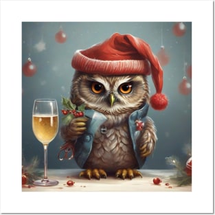 Grumpy Owl's New Year Champagne Celebration Posters and Art